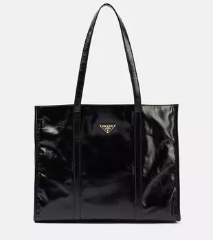 Большая кожаная сумка-тоут Prada, черный