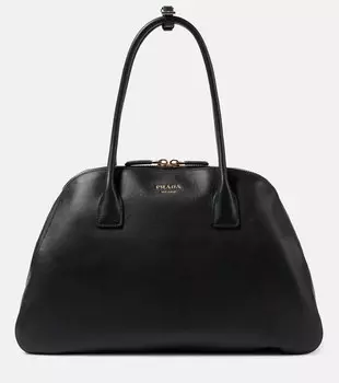 Большая кожаная сумка-тоут Prada, черный