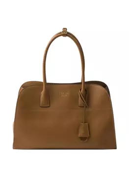 Большая кожаная сумка-тоут Prada, коричневый