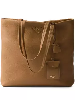 Большая кожаная сумка-тоут Prada, коричневый