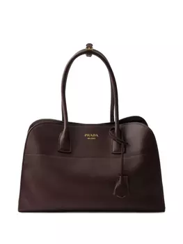 Большая кожаная сумка-тоут Prada, коричневый