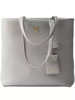 Большая кожаная сумка-тоут Prada, зеленый