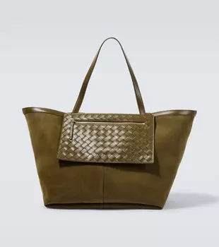 Большая кожаная сумка-тоут с откидным клапаном Bottega Veneta, зеленый