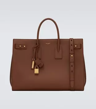 Большая кожаная сумка-тоут Sac de Jour Thin Saint Laurent, коричневый