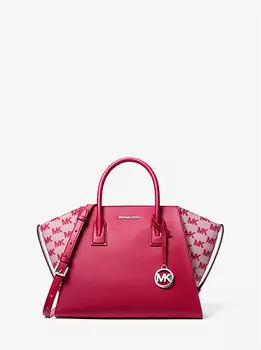 Большая кожаная жаккардовая сумка Avril с логотипом Michael Kors, красный