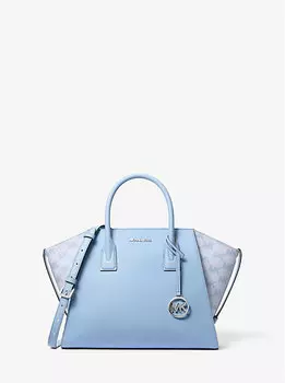 Большая кожаная жаккардовая сумка Avril с логотипом Michael Kors, синий