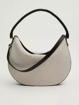 Большая льняная сумка-полумесяц. Massimo Dutti, бежевый