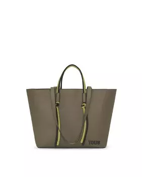 Большая многопозиционная кожаная сумка через плечо цвета хаки Lynn Tous