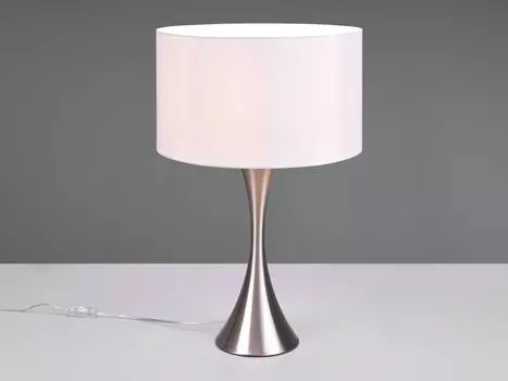 Большая настольная лампа с серебряным абажуром из ткани белого цвета TRIO