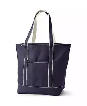 Большая однотонная холщовая большая сумка с 5 карманами и открытым верхом с длинной ручкой Lands' End, синий