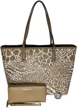 Большая открытая сумка-тоут Michael Kors Carter в комплекте с большим бумажником континентального типа на молнии и крючком для сумки