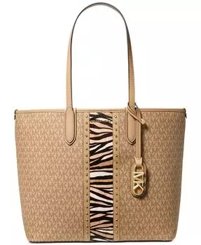 Большая открытая сумка-тоут с логотипом Eliza Tiger East West Michael Kors, тан/бежевый