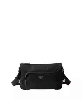 Большая плечевая сумка из Re-Nylon и кожи Saffiano Prada, черный