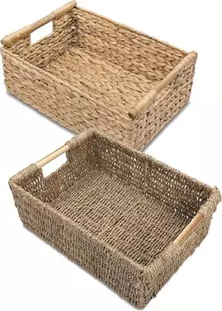 Большая плетеная корзина для хранения водяного гиацинта и морских водорослей, прямоугольная с деревянными ручками для полок VATIMA