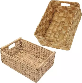 Большая плетеная корзина Vatima Hyacinth — прямоугольная, деревянные ручки, полка-органайзер — набор из 2 очень больших корзин