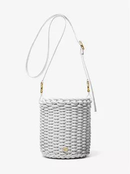 Большая плетеная кожаная сумка-ведро Julie Michael Kors, белый