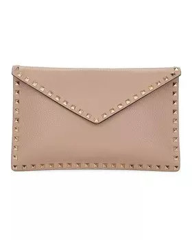Большая плоская сумка Rockstud Valentino Garavani, цвет Poudre