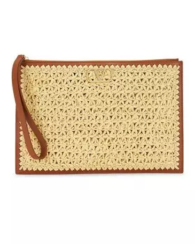 Большая плоская сумка с логотипом V Valentino Garavani, цвет Naturale & Selleria