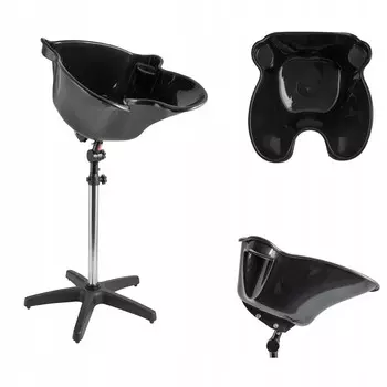 Большая портативная парикмахерская автомойка Поник на подставке, в комплект входят: чаша, резиновая пробка, изогнутая сливная трубка (85см-143см/диам. 3см), подставка, основание, элементы для самостоятельной сборки (гайки, подкладки) Poniks