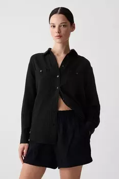 Большая рубашка оверсайз из жатого муслина Gap, черный