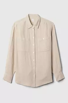 Большая рубашка оверсайз из жатого муслина Gap, бежевый