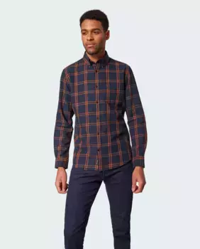 Большая рубашка в сине-оранжевую клетку в клетку Pierre Cardin, темно-синий