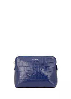 Большая синяя женская косметичка из кожи крокодила Beymen