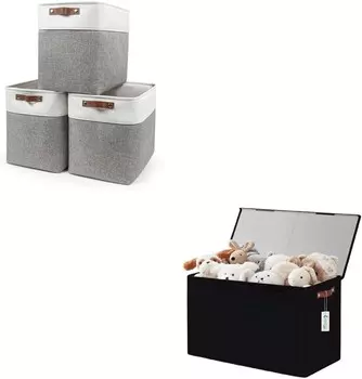 Большая складная корзина для хранения из льняной ткани, корзина-органайзер, большая коробка для хранения игрушек с крышками Bagnizer