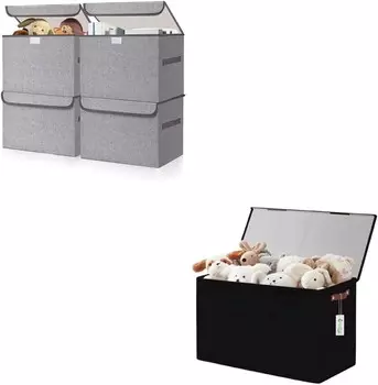 Большая складная корзина для хранения из льняной ткани, куб-органайзер, большая коробка для хранения игрушек с крышками Bagnizer