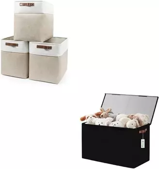 Большая складная корзина для хранения из льняной ткани, корзина-органайзер, большая коробка для хранения игрушек с крышками Bagnizer