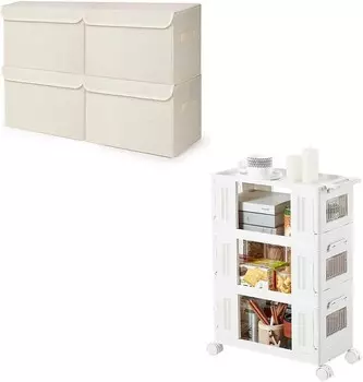 Большая складная корзина для хранения из льняной ткани объемом 22 литра, корзина-органайзер в виде кубика, 3-х ярусная тележка на колесиках Bagnizer