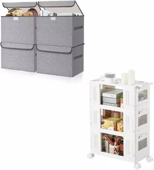 Большая складная корзина для хранения из льняной ткани объемом 22 литра, корзина-органайзер в виде кубика, 3-х ярусная тележка на колесиках Bagnizer