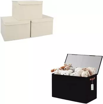 Большая складная корзина для хранения из льняной ткани, корзина-органайзер, большая коробка для хранения игрушек с крышками Bagnizer