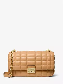 Большая стеганая кожаная сумка через плечо Tribeca Michael Kors, бежевый