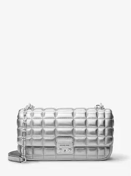 Большая стеганая кожаная сумка через плечо Tribeca Michael Kors, серебряный