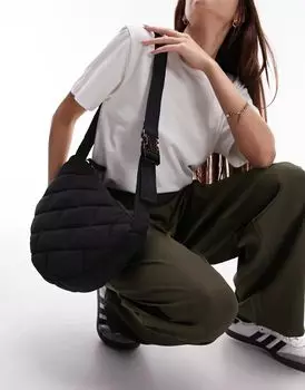 Большая стеганая сумка через плечо Topshop Cairo из черного нейлона