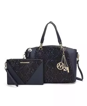 Большая сумка Addison со змеиным тиснением и соответствующий клатч на ремешке от Mia K Mkf Collection, синий