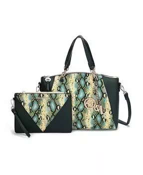 Большая сумка Addison со змеиным тиснением и соответствующий клатч на ремешке от Mia K Mkf Collection, зеленый