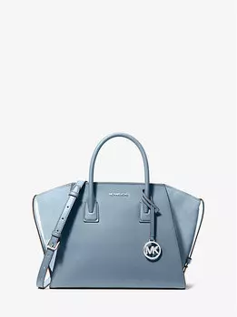 Большая сумка Avril из кожи и замши Michael Kors, голубой