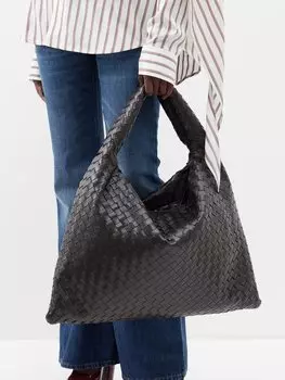 Большая сумка через плечо hop из кожи intrecciato Bottega Veneta, коричневый