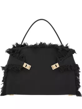 Большая сумка через плечо Hug с бахромой Ferragamo, черный