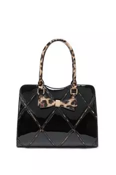 Большая сумка через плечо из глянцевого лака с крестообразным бантом и леопардовым принтом Kitise, черный