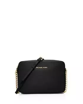 Большая сумка через плечо из сафьяновой кожи Jet Set Michael Kors, цвет Black