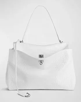 Большая сумка через плечо Rodeo с тиснением под крокодила Balenciaga, цвет 9001 Optic White