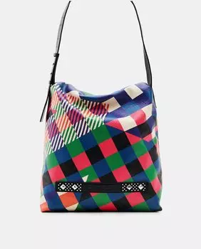 Большая сумка через плечо с разноцветным принтом в виде ромбов Desigual, мультиколор
