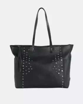 Большая сумка через плечо с заклепками черного цвета Kbas