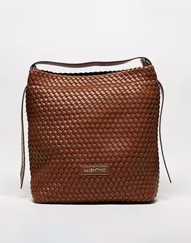 Большая сумка через плечо Valentino из плетеной ткани шантиль цвета загара Valentino Bags