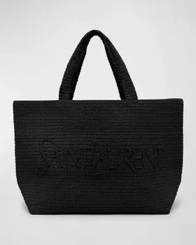 Большая сумка East-West из рафии с логотипом Saint Laurent, цвет Black