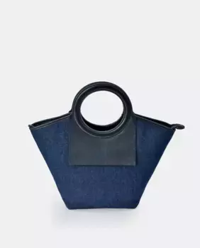 Большая сумка El Caballo из синей кожи и холста Guy Laroche, мультиколор