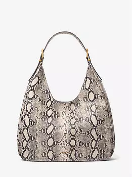 Большая сумка-хобо из кожи с тиснением под змею Nolita Michael Kors, бежевый